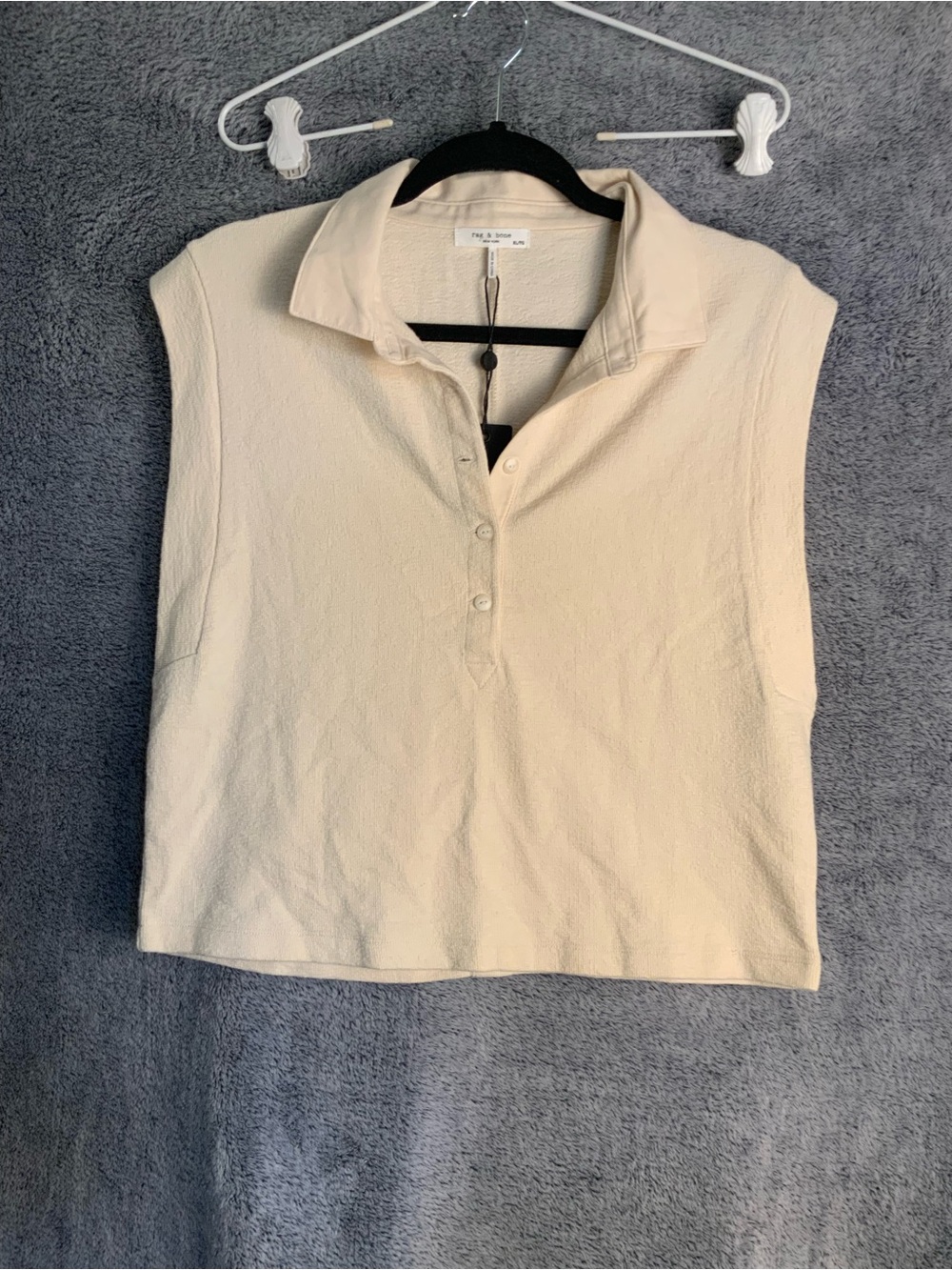 Rag and bone antique white McKenna Polo Sleeveless Top in Cream size XL NWT